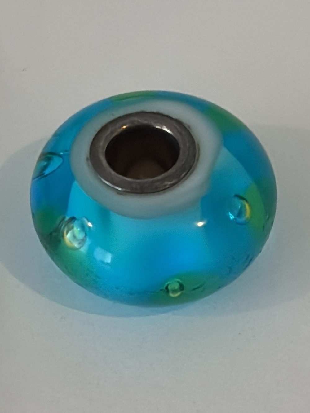 TROLLBEADS turquoise bubbles glass bead glass charm with sterling silver core